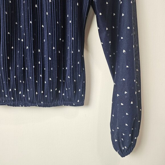 Vintage 70s Sheer Blue Heart Print Waist Cinched Accordian Pleated Crop Top, S/M - Picture 6 of 7